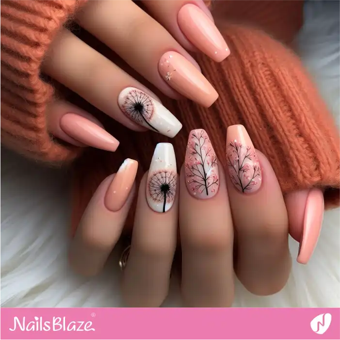 Peach Fuzz Nails with Dandelion Accent Nails | Color of the Year 2024 - NB1772